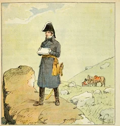 Illustration av Bombled Louis (1862-1927) från boken "The Memorial of Saint Helene" av greve Emmanuel de Las Cases (1766-1842): Porträtt av marskalken Laurent de Gouvion Saint Cyr (1764-1830) Privat samling.