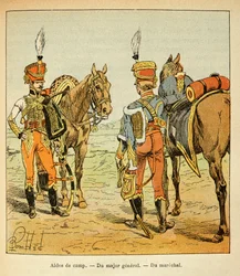Illustration av Bombled Louis (1862-1927) från boken "The Memorial of Saint Helene" av greve Emmanuel de Las Cases (1766-1842): Aide de camp i den stora armén: för generalmajoren och marekalen, privat samling.