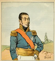 Illustration av den bombade Louis (1862-1927) från boken "The Memorial of Saint Helene" av greve Emmanuel de Las Cases (1766-1842): Porträtt av Marechal Emmanuel de Grouchy (1766-1847), privat samling