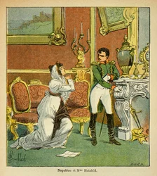 Illustration av den bombade Louis (1862-1927) från boken "The Memorial of St. Helene" av greve Emmanuel de Las Cases (1766-1842): Clemence av kejsar Napoleon mot prinsessan av Hatzfeld, som ber om sin mans nåd , Privat samling