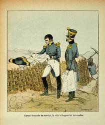 Illustration av den bombade Louis (1862-1927) från verket "The Memorial of Saint Helene" av greve Emmanuel de Las Cases (1766-1842): Lazare Carnot (1753-1823) beställde tjänsten, staden Angers anförtroddes honom , Samling Delvis