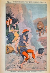 Spanska judar som tog sin tillflykt till Atlasbergen på 1400-talet, illustration ur "Histoire de France" av Michelet (1798-1874) ca 1900 (färglitografi)