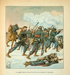 The Armee of the Loire av Eugene Sergeant, känd som Grenest, illustrerad av Louis Bombled (1862-1927) (Frankisk-tyska kriget; kampanj 1870 -1871): Sergeant Ramus från mobilen i Isere i slaget den 7 december
