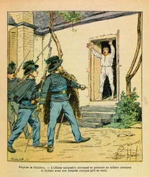 Östarmén av Eugène Sergeant, känd som Grenest, illustrerad av Louis Bombled (1862-1927) (fransk-tyska kriget; fälttåget 1870-1871): November 1870, i Châtillon-sur-Seine tillfångatog kapten Michard den tyske redovisningsofficeren på Hôtel de la Côte d
