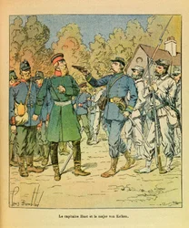 Eugene Sergeant, dit Grenest, östra armé, illustrerad av Louis Bombled (1862-1927) (fransk-tyska kriget; kampanjen 1870-1871): I Franche Comte tillfångatog kaptenen för Huot Freiciners major Von Kelken under Raze den 30 oktober 1870, Pr