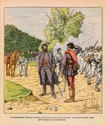 Eugene Sergeant, dit Grenest, östra armé, illustrerad av Louis Bombled (1862-1927) (fransk-tyska kriget; kampanjen 1870-1871): Överste Bourras under striderna i Brouvelieures i oktober 1870, privat samling.