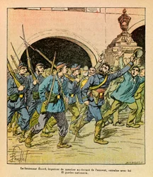 The Eastern Armee of Eugene Sergeant, dit Grenest, illustrerad av Louis Bombled (1862-1927) (fransk-tyska kriget; kampanj 1870-1871): Under striderna vid Epinal i oktober 1870 gick löjtnant Enard ivrigt att gå framför fienden ledde med honom Nati