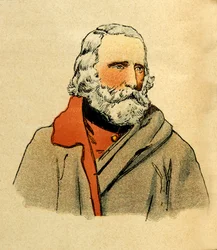 The Eastern Armee of Eugene Sergeant, känd som Grenest, illustrerad av Louis Bombled (1862-1927) (fransk-tyska kriget; kampanj 1870 -1871): Porträtt av Giuseppe Garibaldi (1807-1882), privat samling