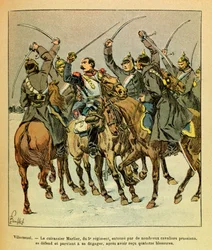 Eugene Sergeants östra armé, känd som Grenest, illustrerad av Louis Bombled (1862-1927) (fransk-tyska kriget; kampanjen 1870-1871): Under slaget vid Villersexel lyckades slagskeppet Marlier från 5:e regementet, som var omringat av preussarna, att