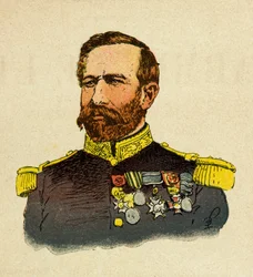 Eugene Sergeants östra armé, känd som Grenest, illustrerad av Louis Bombled (1862-1927) (fransk-tyska kriget; kampanjen 1870-1871): Porträtt av general Bourbaki (1816-1897), privat samling.