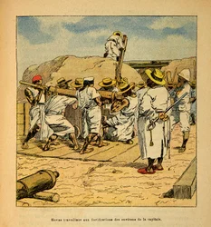 Kriget i Madagaskar-Anekdotisk historia om de franska expeditionerna 1885-1895 av Henri Galli dit Galllichet (1854-1922), illustrerad av Louis Bombled (1862-1927): Hovas arbetar vid befästningarna i huvudstaden 1895, privat samling