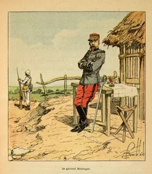 Kriget i Madagaskar-Anekdotisk historia om de franska expeditionerna 1885-1895 av Henri Galli dit Galllichet (1854-1922), illustrerad av Louis Bombled (1862-1927): Porträtt av general Metzinger på Madagaskar 1895, privat samling