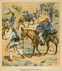 Kriget i Madagaskar-Anekdotisk historia om de franska expeditionerna 1885-1895 av Henri Galli dit Galllichet (1854-1922), illustrerad av Louis Bombled (1862-1927): Armflykternas ekloper på Fortune Ambulances in Madagaskar, Privat samling
