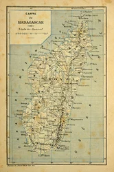 Kriget i Madagaskar-Anekdotisk historia om de franska expeditionerna 1885-1895 av Henri Galli dit Galllichet (1854-1922), illustrerad av Louis Bombled (1862-1927): Karta över Madagaskar, privat samling