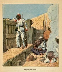 The War in Madagascar-Anecdotal History of the French Expeditions of 1885-1895 af Henri Galli dit Galllichet (1854-1922), illustreret af Louis Bombled (1862-1927): A post Hova fortifies, Private Collectionswed