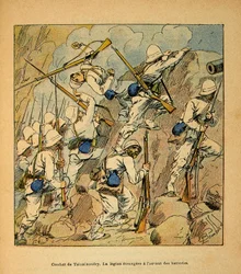 Kriget i Madagaskar-Anekdotisk historia om de franska expeditionerna 1885-1895 av Henri Galli dit Galllichet (1854-1922), illustrerad av Louis Bombled (1862-1927): Slaget vid Tsinainondry, främmande legionen vid anfallet av Hovas-batterierna år 1895, Pr