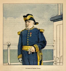 Kriget i Madagaskar-Anekdotisk historia om de franska expeditionerna 1885-1895 av Henri Galli dit Galllichet (1854-1922), illustrerad av Louis Bombled (1862-1927): Porträtt av amiral Pierre (1827-1883), privat samling