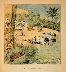 Kriget i Madagaskar-Anekdotisk historia om de franska expeditionerna 1885-1895 av Henri Galli dit Galllichet (1854-1922), illustrerad av Louis Bombled (1862-1927): Ett stopp vid floden 1895, privat samling