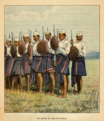 Kriget i Madagaskar-Anekdotisk historia om de franska expeditionerna 1885-1895 av Henri Galli dit Galllichet (1854-1922), illustrerad av Louis Bombled (1862-1927): Guards of the Queen Ranavalona, Privat samling