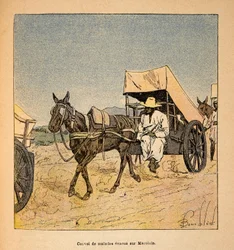 The War in Madagascar-Anecdotal History of the French Expeditions of 1885-1895 av Henri Galli dit Galllichet (1854-1922), illustrerad av Louis Bombled (1862-1927): Convoy of Sick Escapes on Marololo, Private Collection