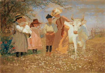 Familjegrupp med ko, ca 1888