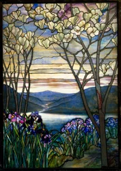 Magnolior and Irises, c.1908 (blyat Favrile-glas)