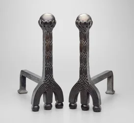Par andirons, ca 1892/1902 (brons med favrilglas)