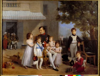 Kejsar Napoleon I (1769-1821) omger sin familjs barn på terrassen till slottet Saint Cloud 1810 Målning av Louis Ducis (1775-1847) 1810 sön. 1,05x1,43 m