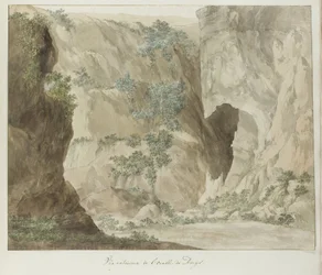 Buitenwand van de grot Dionysius öra Exteriörvy av Dionysius öra (titel på objekt) Resor i Italien, Sicilien och Malta - 1778 (serietitel)