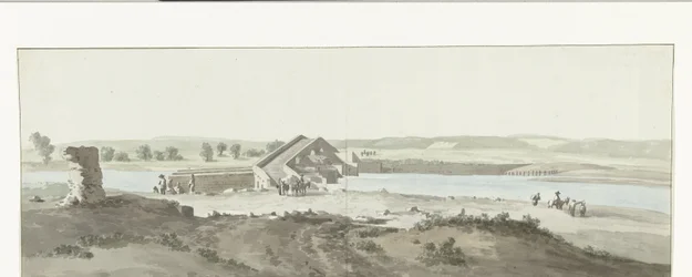 Gezicht på Canosa-bron över Ofanto-floden i Puglia Utsikt över Pont de Canosa över Ofanto (Aufidus) (titel på objekt) Resa till Italien, Sicilien och Malta - 1778 (serietitel)