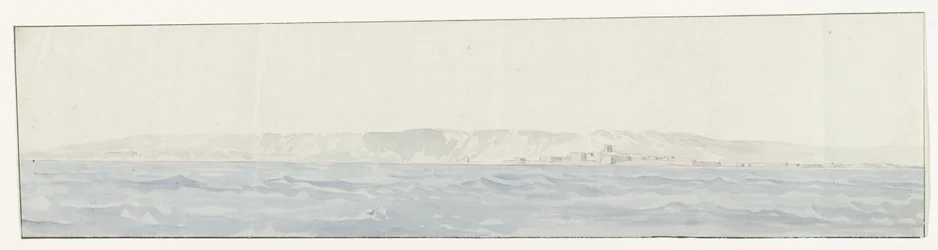 Gezicht på Crotone en de kust Utsikt över Crotone och kusten (titel på objekt) Resor i Italien, Sicilien och Malta - 1778 (serietitel)
