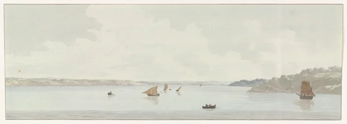 Se en del av Mare Piccolo Utsikt över en del av Mare Piccolo, där var platsen för den gamla bron, mynningen av Galesus (titel på objektet) Resor i Italien, Sicilien och Malta - 1778 (serietitel)