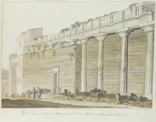 Utsikt över gamla Minerva-templet i Syrakusa Utsikt över det antika templet Minerva på ön Syrakusa (titel på objektet) Resor i Italien, Sicilien och Malta - 1778 (serietitel)