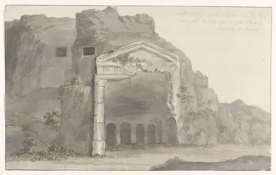 Gravar med en fasad i dorisk stil inhuggen i klippan nära Syrakusa Voyage en Italy, och Sicile et à Malte - 1778 (serietitel)