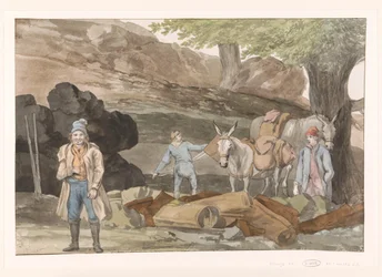 Oponthoud vid de Grotte delle Capre aan de grens vid Nemorosa en Fredda Stanna vid delle Capre-grottan på gränsen mellan de två regionerna Nemorosa & Fredda (titel på objektet) Resor i Italien, Sicilien och Malta - 1778 (serietitel)