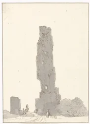 Ruin van toren längs den stora vägen mellan Terracina och Fondi Torre delle sette facciate på huvudvägen mellan Terracina och Fondi (titel på objekt) Resor i Italien, Sicilien och Malta - 1778 (serietitel)