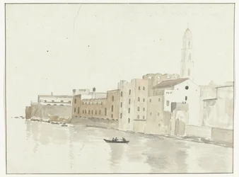 Stadsgesikt i Bari från ett raam i herberget Utsikt över en punkt i staden Bari, tagen från ett fönster på vårt vandrarhem (titel på objektet) Resor i Italien, Sicilien och Malta - 1778 (serietitel)