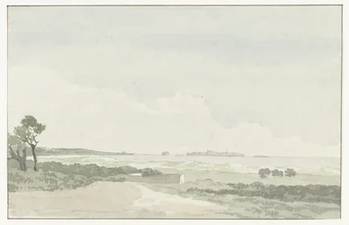 Vergezicht med de stad Gallipoli Avlägsen utsikt över staden Gallipoli (titel på objekt) Resor i Italien, Sicilien och Malta - 1778 (serietitel)