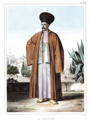 En armenier. i "" Resan till Aten och Konstantinopel, eller samling av grekiska och osmanska porträtt, vyer och kostymer, målade på platser efter naturen, litografier och färger av Louis Dupre (1789-1837), Davids elev.1825.