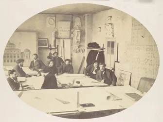 [Charles Garnier i ritningsrummet när han designade den nya Parisoperan], ca. 1870.