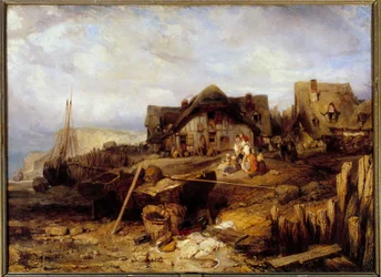 Beach a low maree Målning av Louis Gabriel Eugene Isabey (1803-1886) 1800-talet sön. 0,27x0,4m.