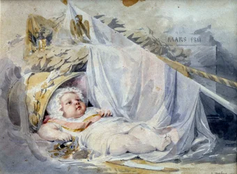 Kung av Rom Napoleon II, hertig av Reichstadt (1811-1832) son till kejsar Napoleon I (1769-1821) nyfödd Svart sten och beige lavapapper av Eugene Isabey (1803-1886) Mars 1811 Sön. 0,18x0,25 m Paris, Louvren
