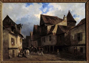 Rue de village Breton Målning av Louis Gabriel Eugene Isabey (1803-1886) 1800-talets Orleans, Musee des Beaux Arts