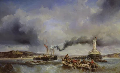 Vy över hamnen i Boulogne från havet, 1843