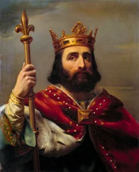 Porträtt av Pepin III känd som Pepin the Brief (714-768) kung av Frankrike. Målning av Louis Felix Amiel (1802-1864)
