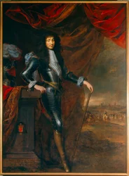 Porträtt till fots av Ludvig XIV (1638 - 1715) ung i rustning. Målning tillskriven Louis Ferdinand Elle, den gamle (1612-1689)