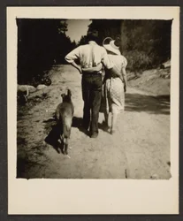 Par på promenad med hund