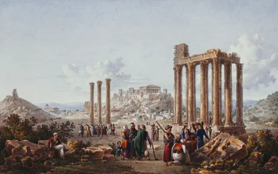 En utsikt över Akropolis, Aten, från Zeus tempel i Olympia, ca 1786-87
