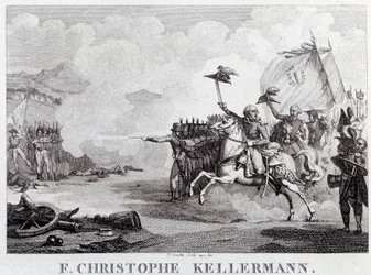 Franska revolutionen: "" generalen och marekalen Francois Christophe Kellermann (1735-1820) under slaget vid Valmy den 20/09/1792"" Gravyr av Louis Francois Couche (1782-1849) 1700-talets Paris, Musee Carnavalet