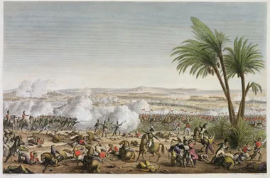 Slaget vid Heliopolis, 29 Ventose, år 8 (20 mars 1800) graverad av Edme Bovinet (1767-1832) (akvatint)